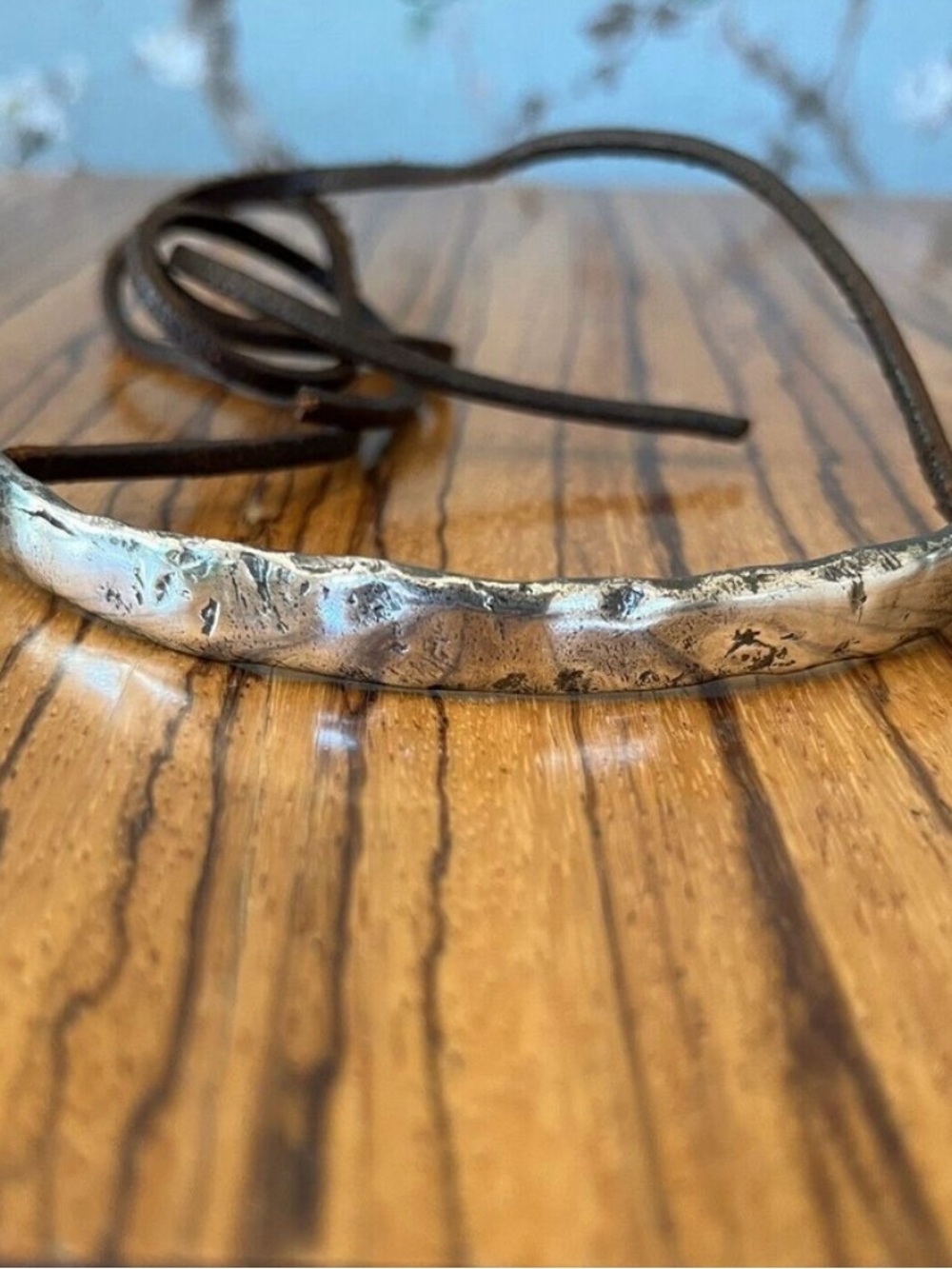 Rare Vintage Jacqueline Rabun Sterling / Leather Georg Jensen Choker Necklace